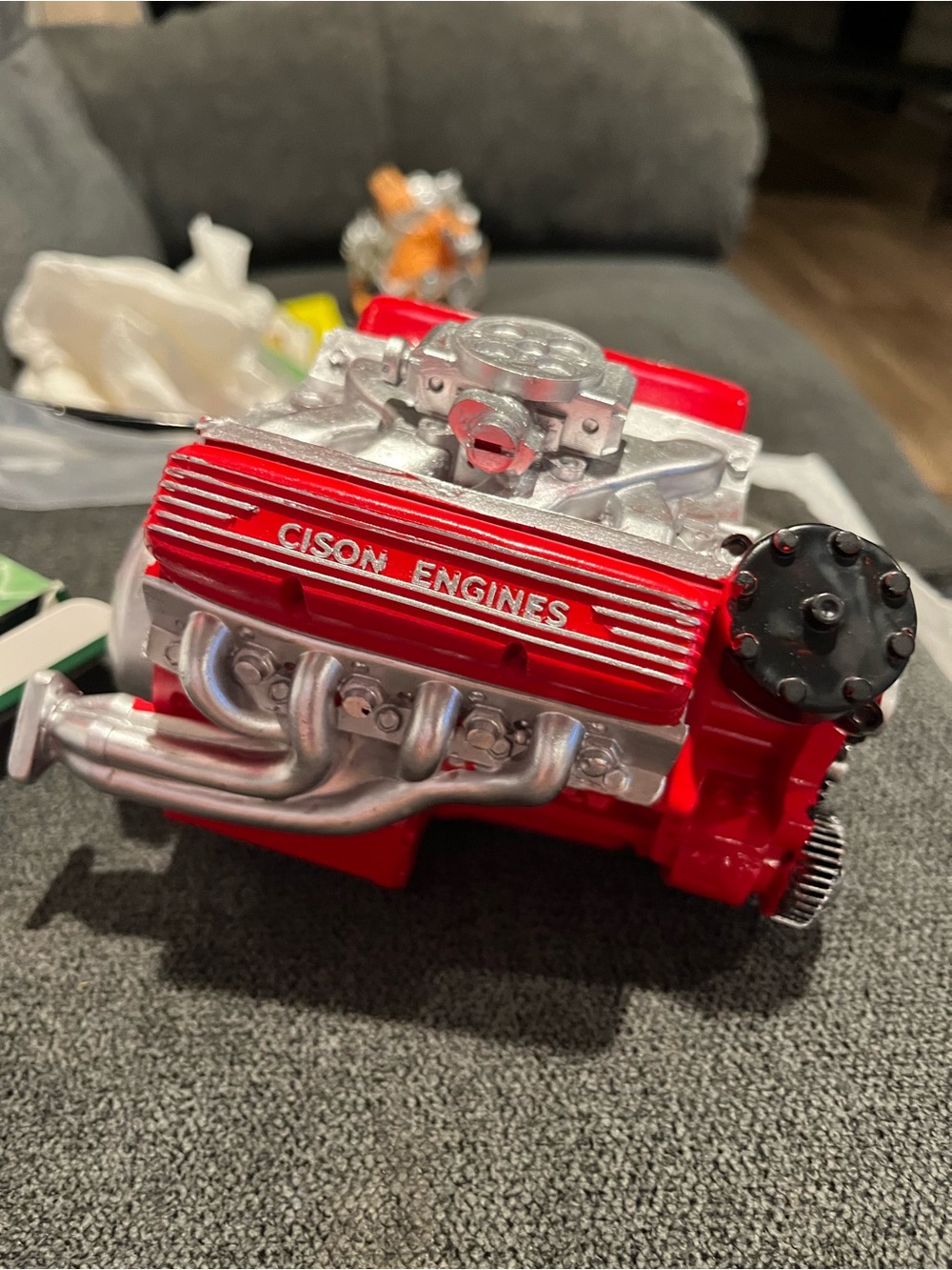 Red or yellow Toy V8 Engine Model